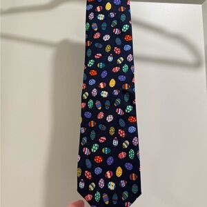 Alynn Fine & Festive Men’s Necktie - Navy background with colored “eggs” pattern
